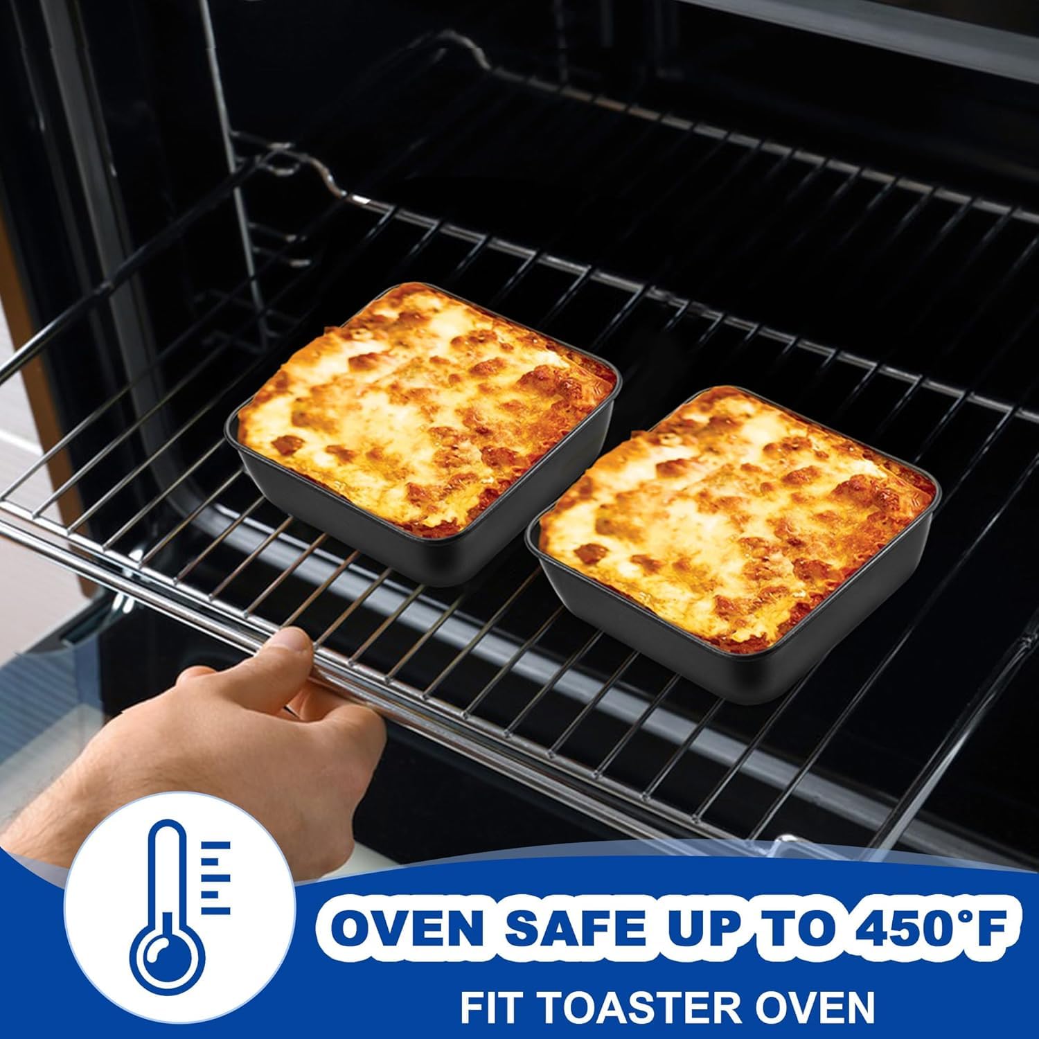 E-far Juego de 2 moldes cuadrados para tartas de 6 pulgadas, antiadherentes con núcleo de acero inoxidable para brownies, pasteles de lasaña, no tóxicos y fáciles de limpiar, 2 pulgadas de profundidad
