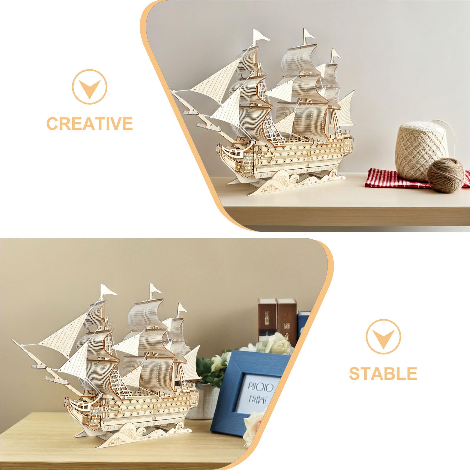 TOYANDONA Puzzle in Legno 3D Veliero Barca a Vela Kit Fai da Te per Adulti Decorazione Marina da Tavolo Assemblaggio Creativo Riproduzione di Nave Storica