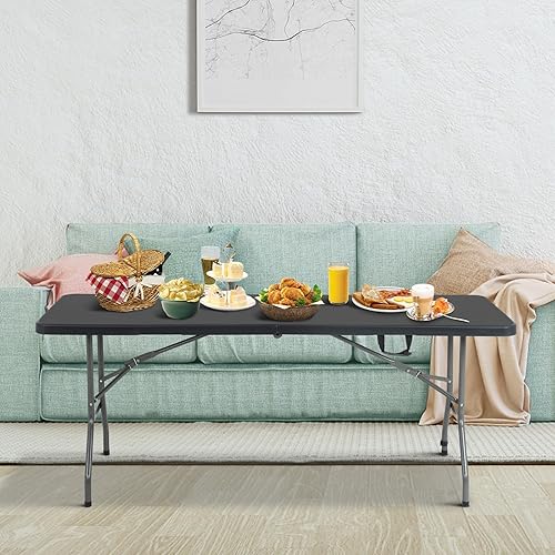 Miniatura 2 de HKLGorg Mesa plegable de 6 pies, mesa plegable de alta resistencia, mesa de trabajo para interiores y exteriores, mesa plegable de plástico, mesa de