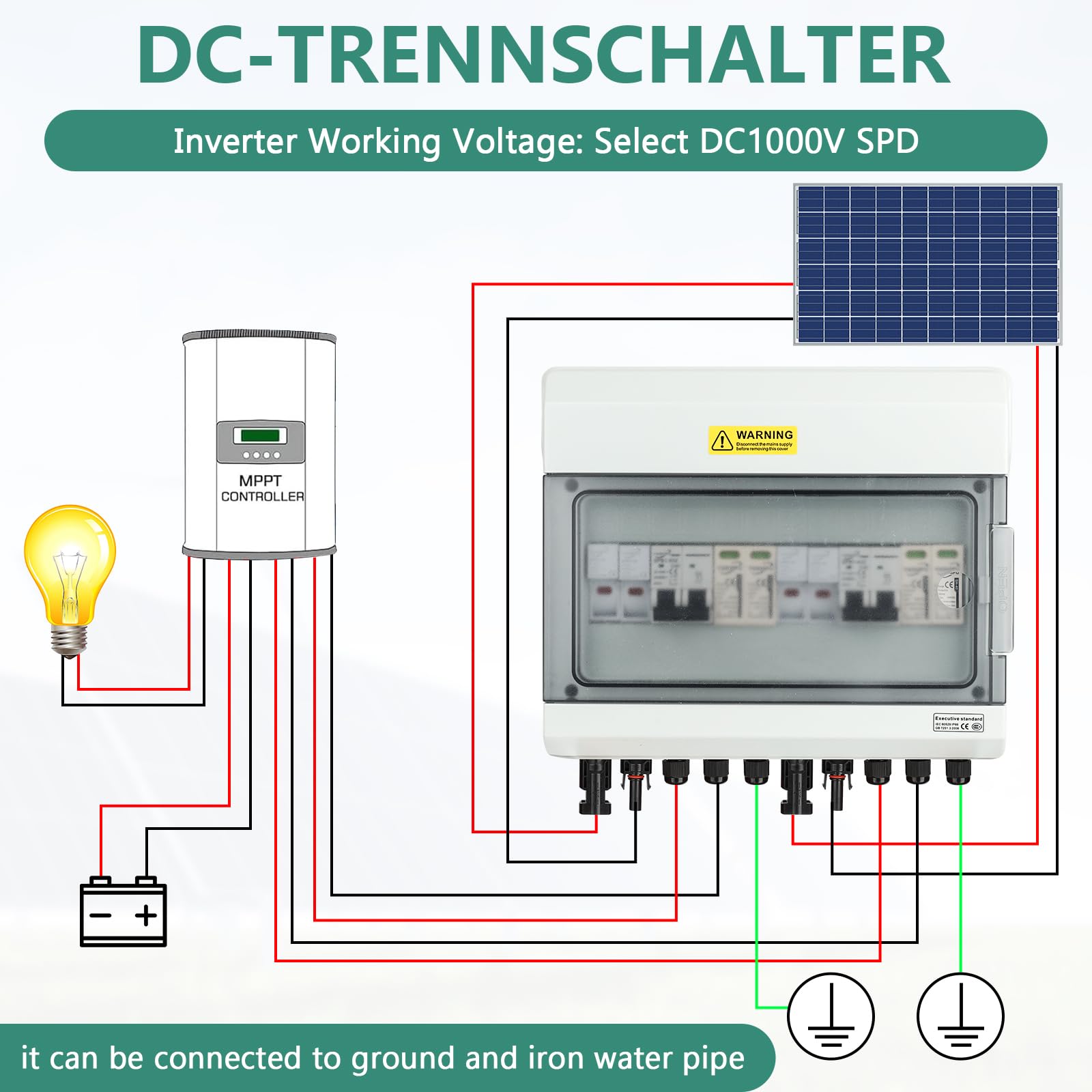 Protezione da Sovratensione PV Solare con Fusibile, Scaricatore di Sovratensione DC 40A/1000V, 2 In 2 Out Interruttore Automatico DC Protezione Contro I Fulmini, IP65 Impermeabile