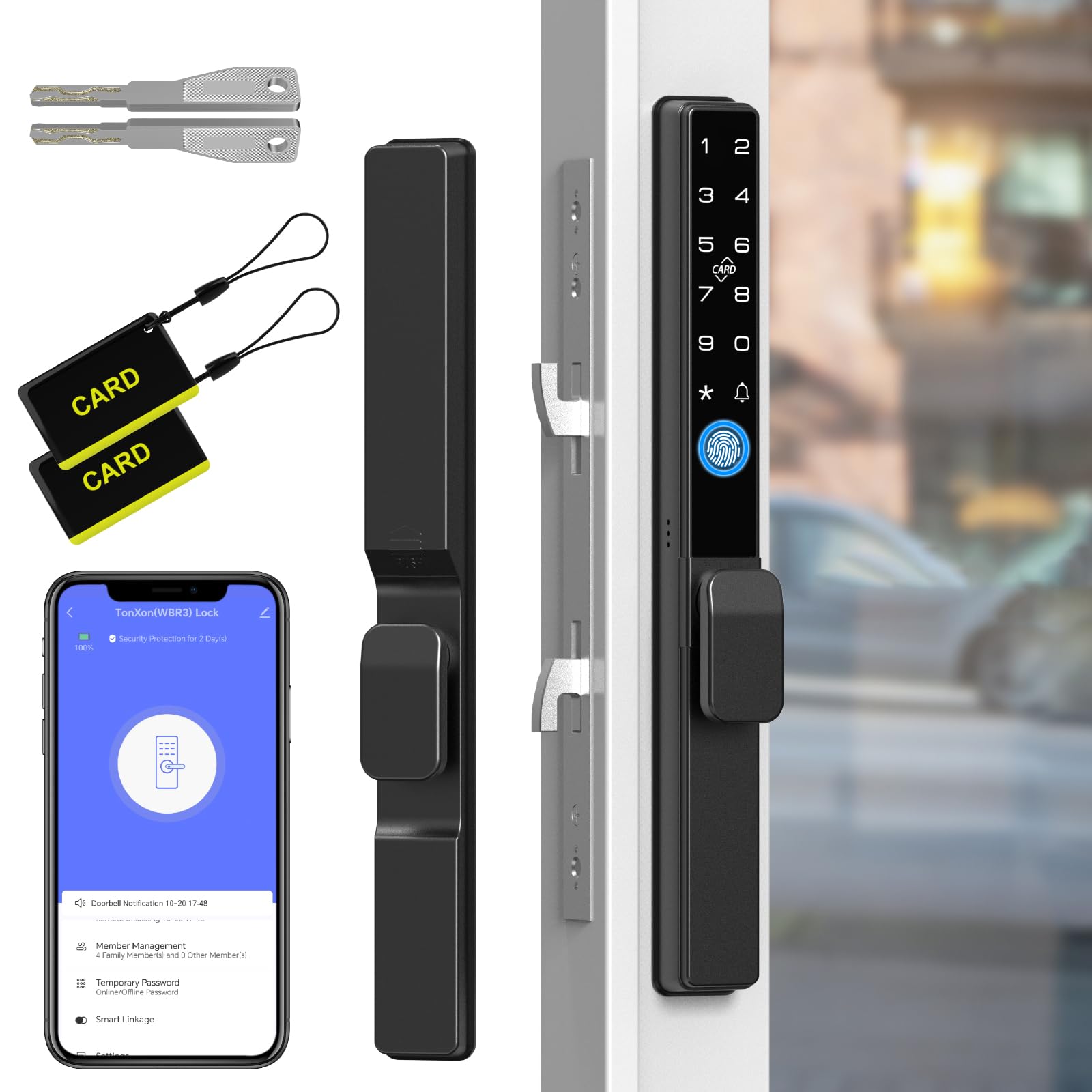Photo 1 of Dhiedas Slim Sliding Glass Door Lock, Sliding Door Lock with Fingerprint Remote APP Keypad RFID Key Electronic Digital Biometric Mortise Smart Lock for Double Hook Patio Sliding Door