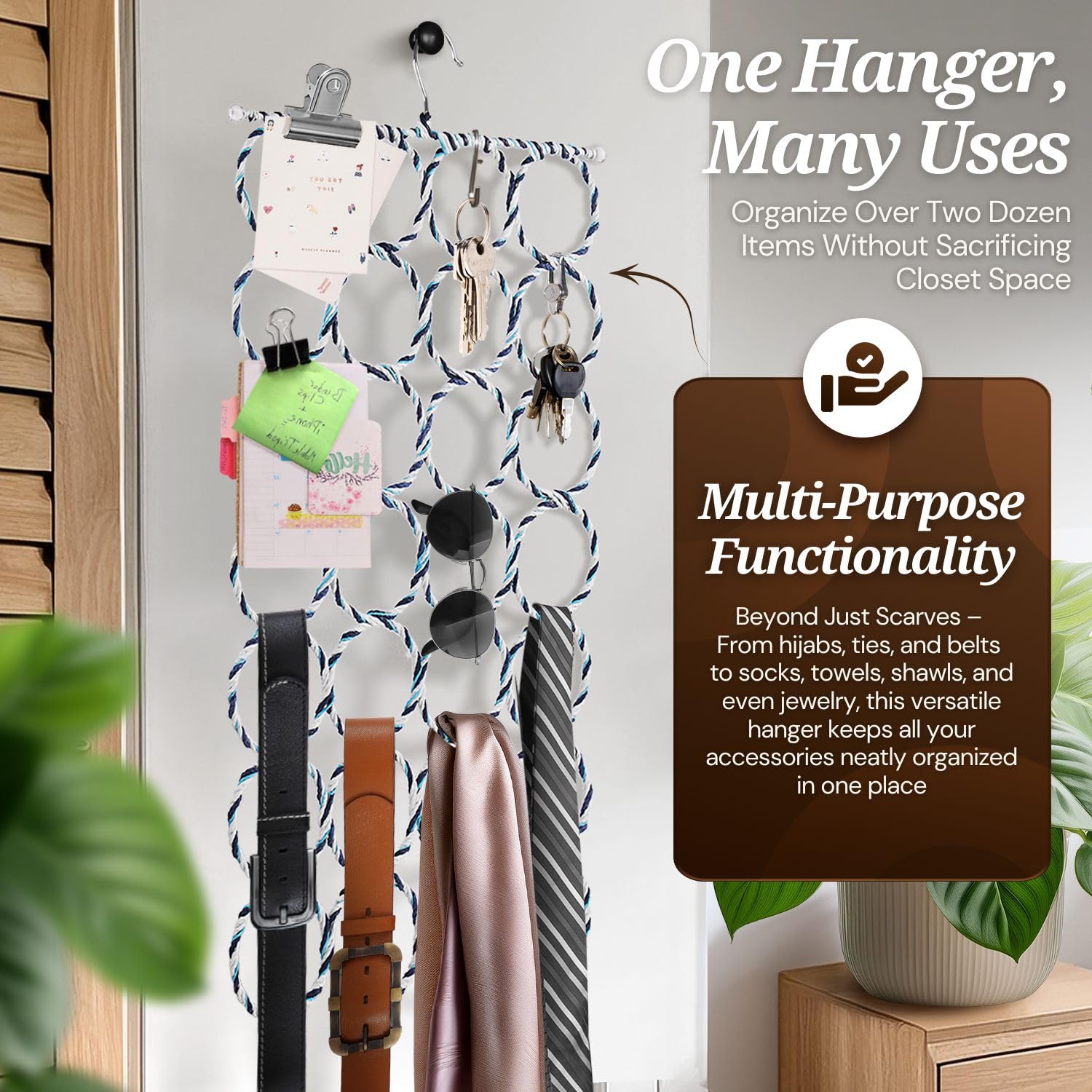 Flexzion Scarf Organizer for Closet, 28 Slot Scarf Hanger Hijab Organizer, Space Saver for Socks Shawls, Ties, Towels, Belts - Image 4