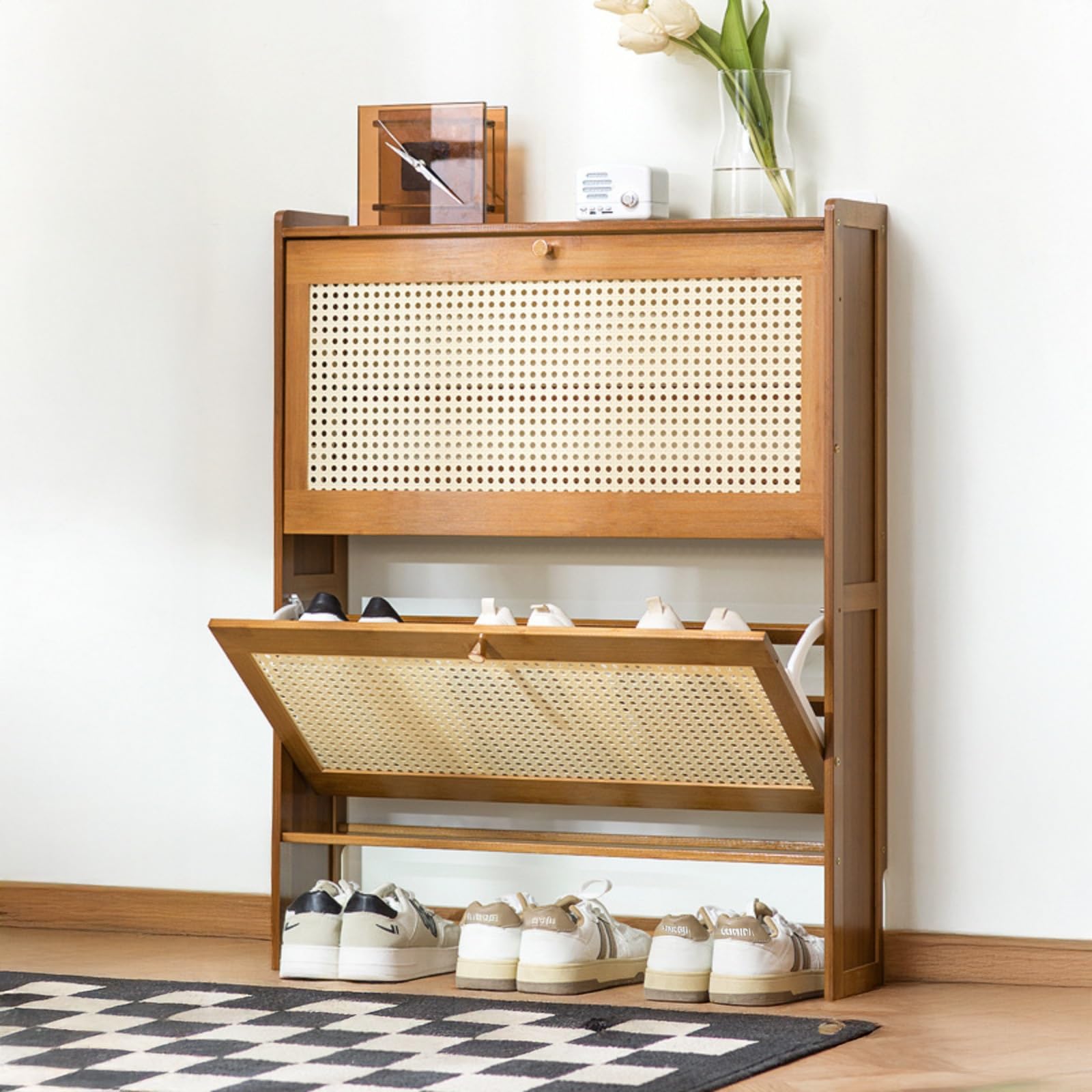Meuble à chaussures fin et gain de place pour entrée moderne