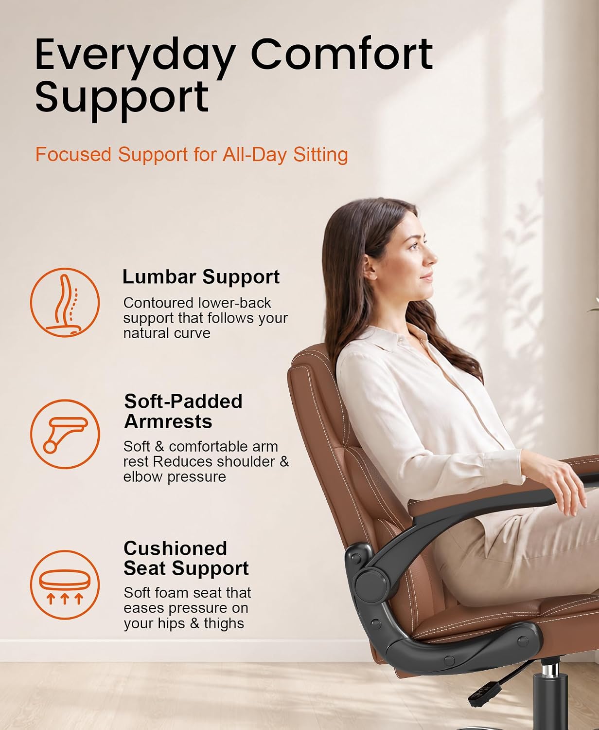 Leather Office Chair, PU Home Computer Desk Chairs with Back Support image 4