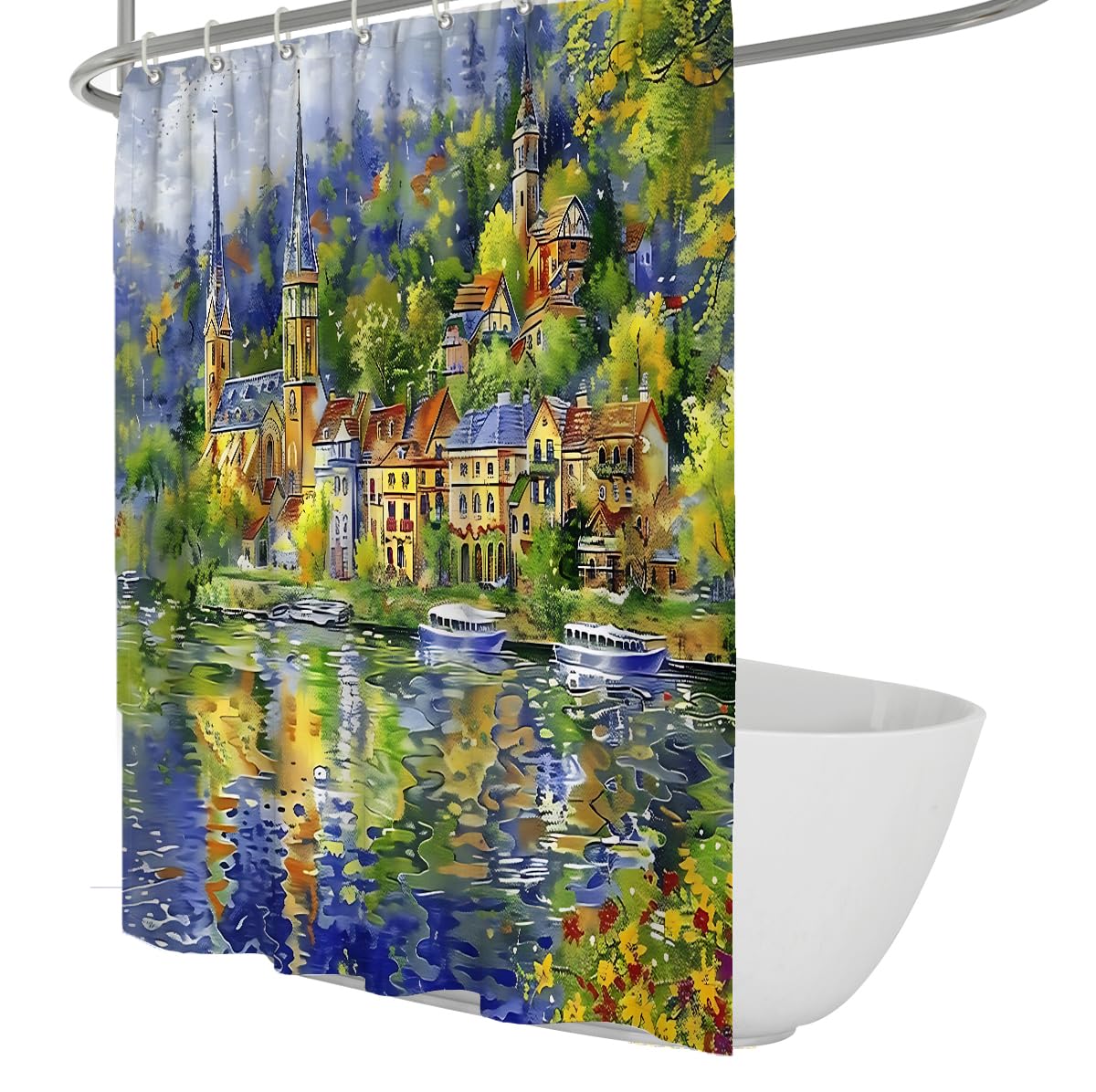 Impressionistisches Ölbild Duschvorhang europäische Stadt W220xL180 cm