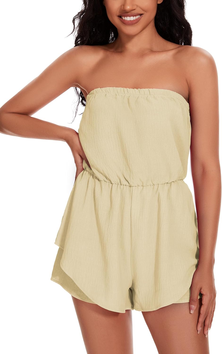 Women Rompers for Summer Dressy Strapless Romper Ruffle Shorts Jumpsuit Trendy Vacation Beach Outfits 2025 - Image 4