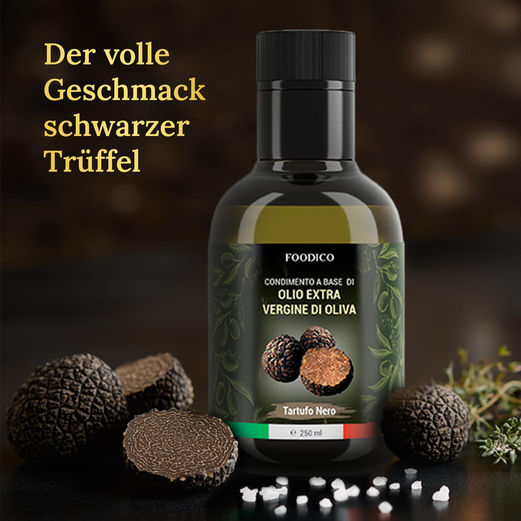 Foodico Trüffelöl mit schwarzem Trüffel | Italienisches Olivenöl Extra Vergine | intensiv | 250 ml