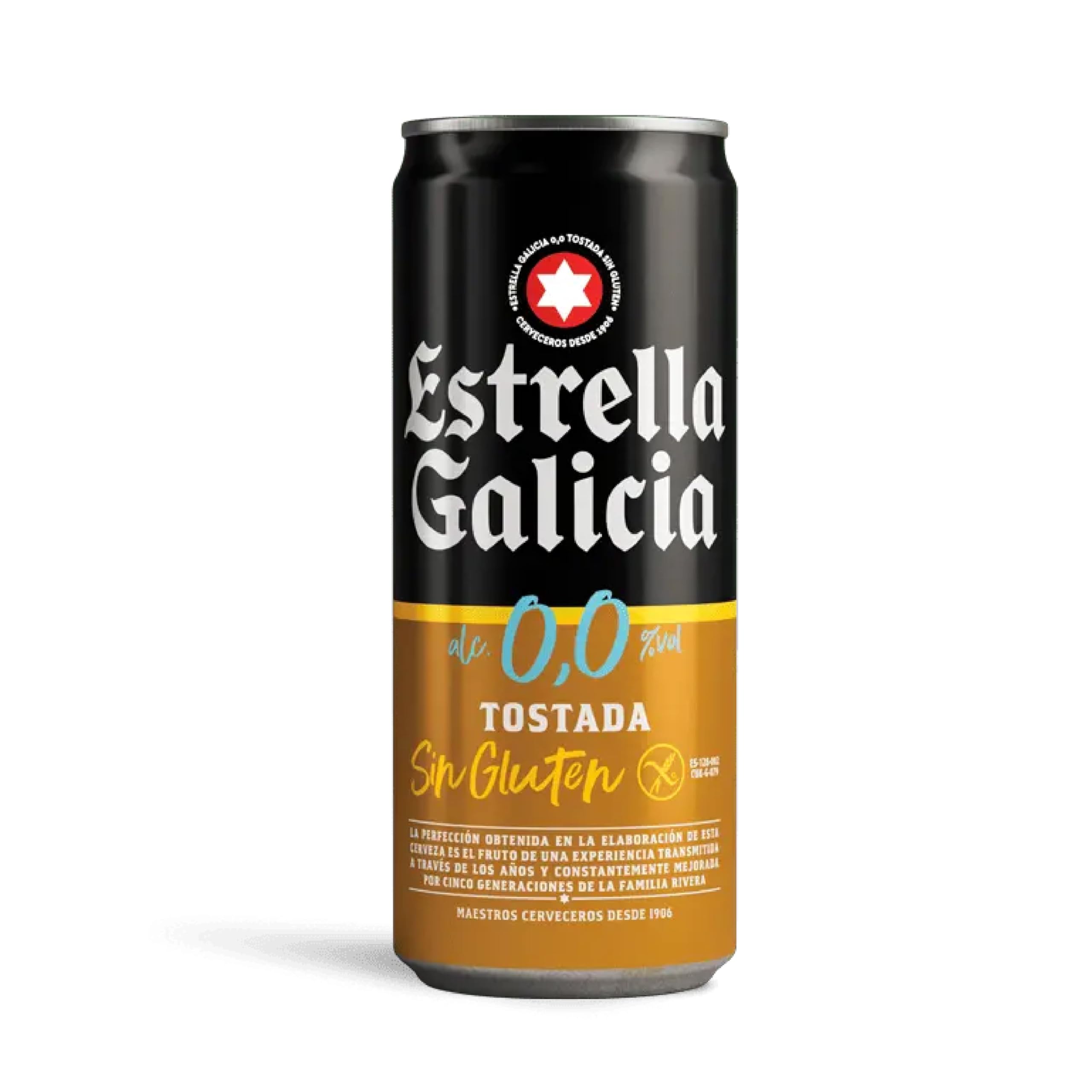 Estrella Galicia 0,0 Tostada Sin Gluten Cerveza Lager Sin Alcohol Pack 24 Latas 33 cl 0% Volumen