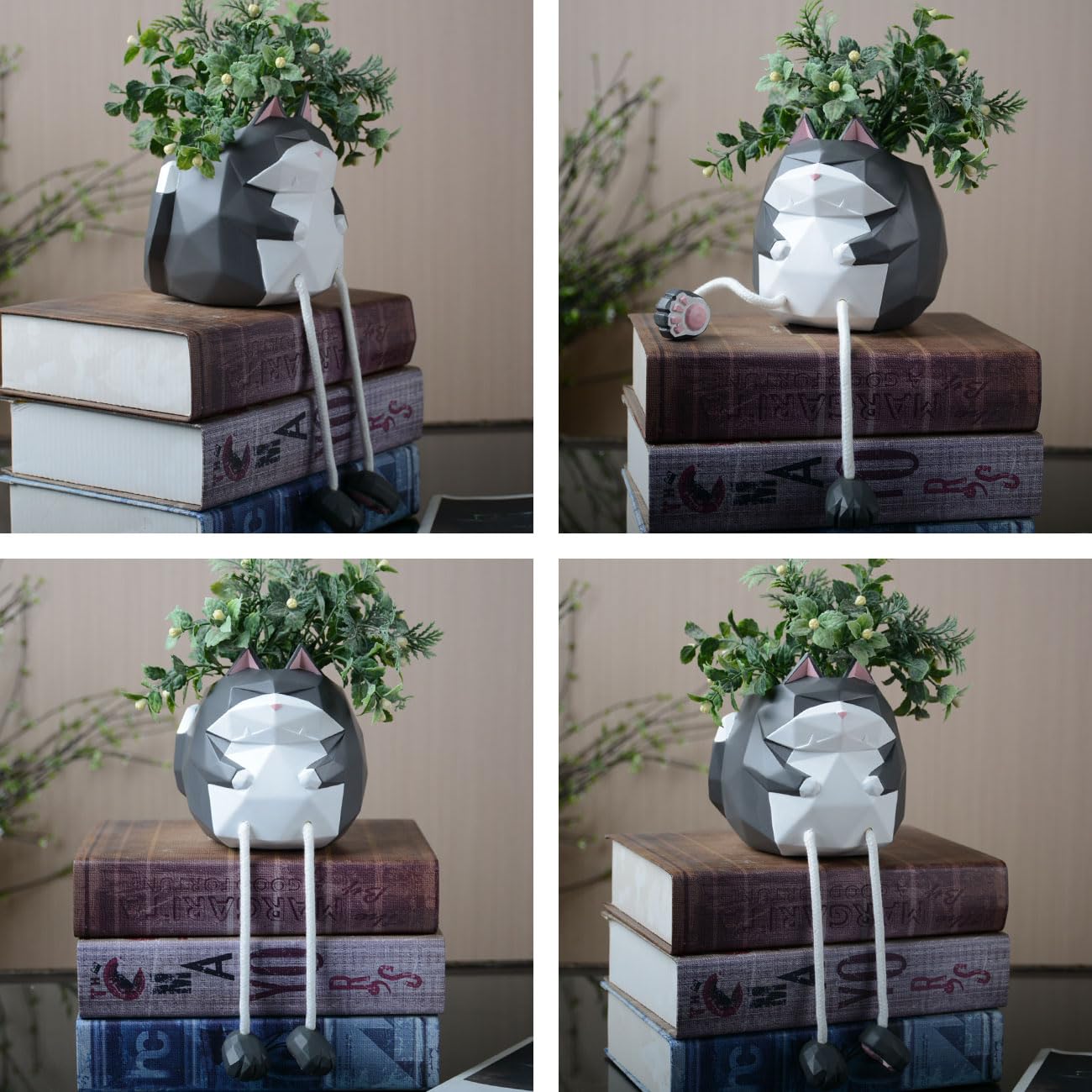 HAUCOZE Gatto Vaso Piante Animale Statua Scultura Moderna Decorazione Arte Casa Regalo Giardino Figurina per Soggiorno Ufficio Resina 13cm