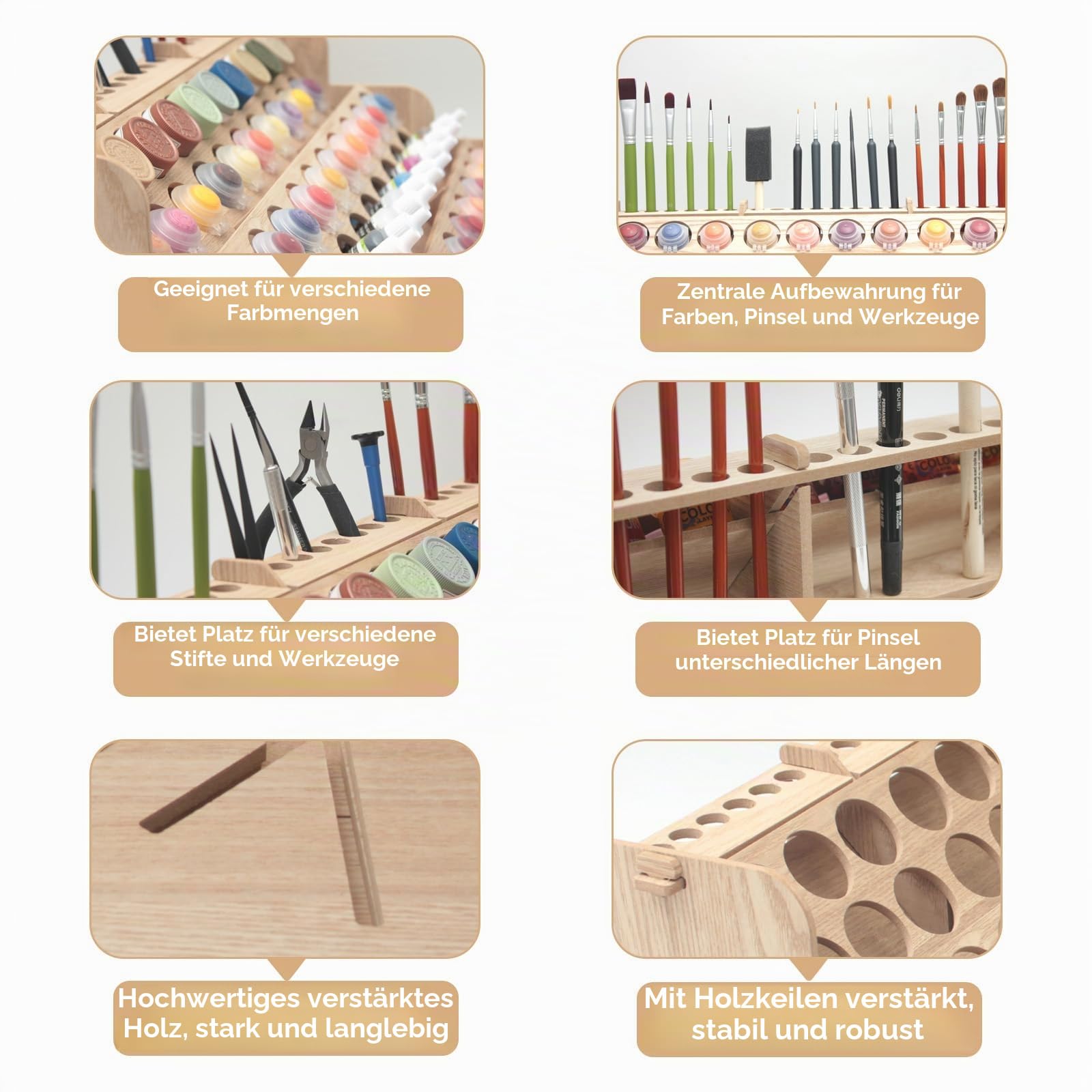 Großer Farb-Organizer aus Holz mit 60 Flaschen, 60 Flaschen, Pinselregal für Acryl, Öl, Handwerk, Hobby, Mini-Modellfarbe, Mal-Organizer für Künstler (horizontal)