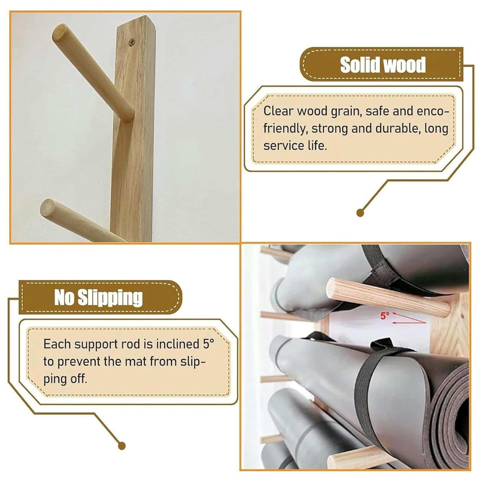Supporto porta-rulli in legno per foam roller, supporto porta-rulli a 6/9 ripiani da parete, supporto per tappetino da pilates di grande capacità per palestra, per studio yoga, palestra