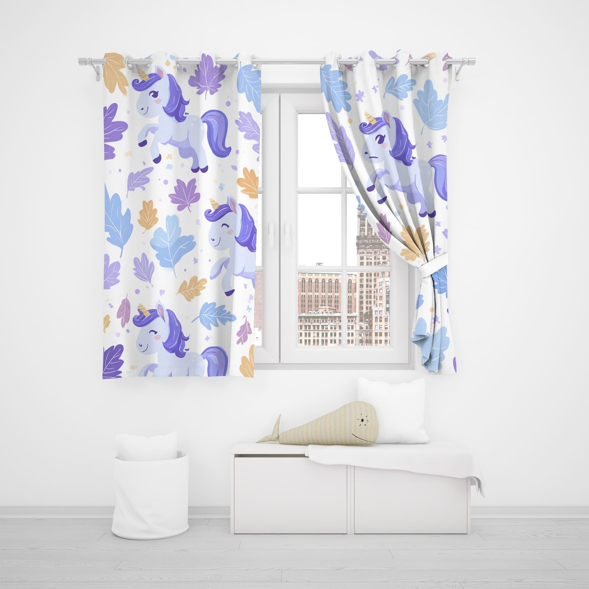 Générique Thermiques Isolants Anti-Fondu Rideaux À Oeillets,117 x229 cm (LxH) Licornessin Animé Mignonne Lot de 2 Occultants Rideaux,Draperies Opaquerideau Blanc pour Salon Chambre d'enfant
