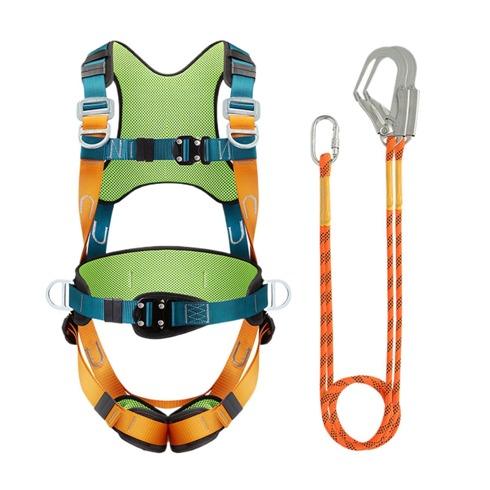 Kit Imbracatura Sicurezza Anticaduta Cordino antiurto dal design ergonomico | Imbracatura da Arrampicata 5 Punti Uomo Per Arrampicata Su Roccia, Lavori Su Alberi, Cantieri, Sicurezza Industriale,