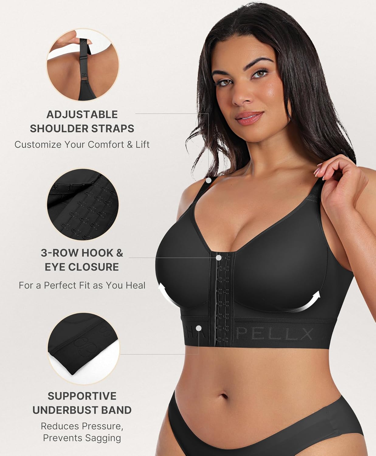 SHAPELLX Post Surgery Bras for Womem Front Closure Mastectomy Bras Wireless Compression Bra with Adjustable Straps - Image 2