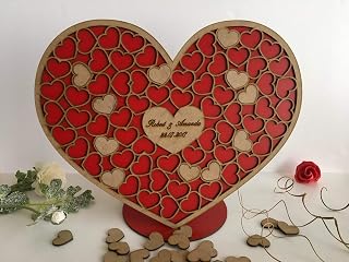 Personalized Wedding 3D Wood Guestbook Central Heart Drop Box Alternative Guest Book Your Name Sign Rustic Engraved 2 Names and Date Small Wooden Hearts Custom Freestanding Reception Decorations