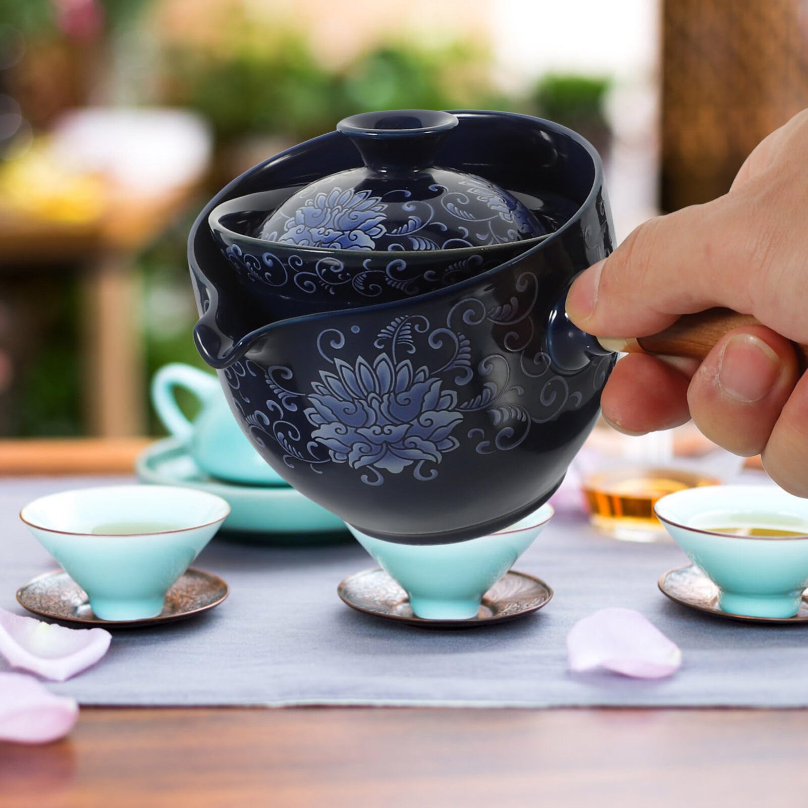 PRETYZOOM Tetera De Cerámica Con Mango Lateral De Madera Tetera De Porcelana Con Rotación De 360 ​​Grados Dispensador De Té De Kung Fu Tetera China Tetera Japonesa Para Té De Flores De