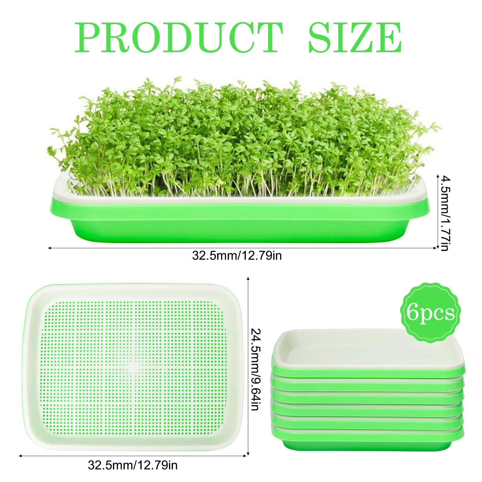 6 Piezas Bandeja de Germinación de Semillas 32.5x24.5x4.5cm Bandejas para Germinar Brotes Germinador Semillas de PláStico para Cultivo de Frijoles Mungo Alfalfa y Hierba de Trigo