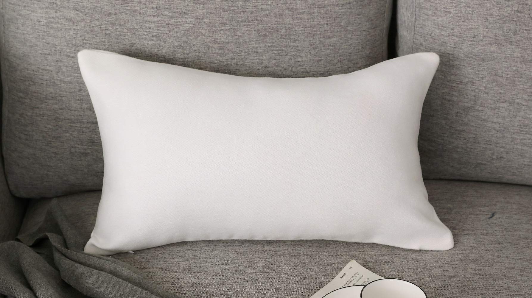 Cotton Soft Decorative Throw Pillow Covers for Sofa Couch Rectangle Cushion Cover Bed Room (White , 12" x 20")-image-30