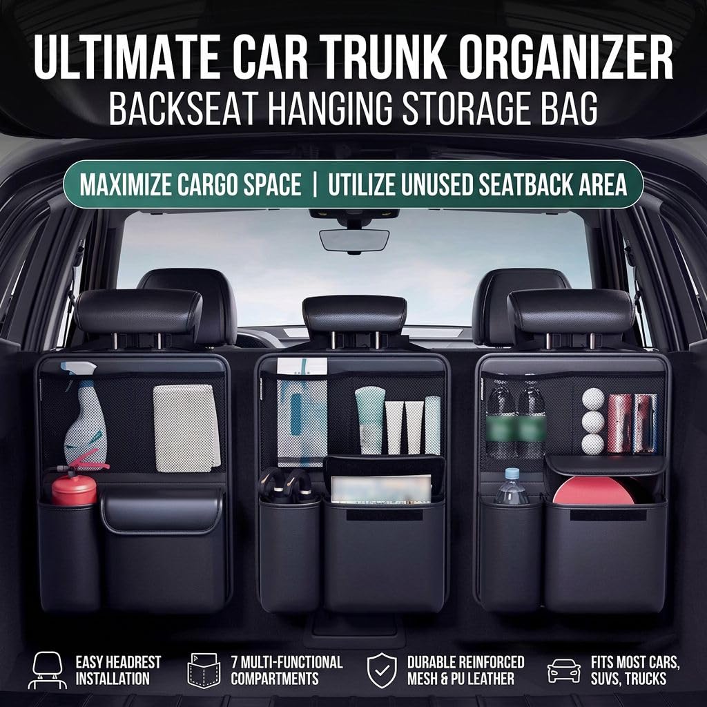 Kofferraum Organizer für MG ZS Hybrid+ Luxury 2024, Auto Zubehör Innenraum, Hängende Kofferraumtasche mit 8 Taschen, Stabil & rutschfest, 600D
