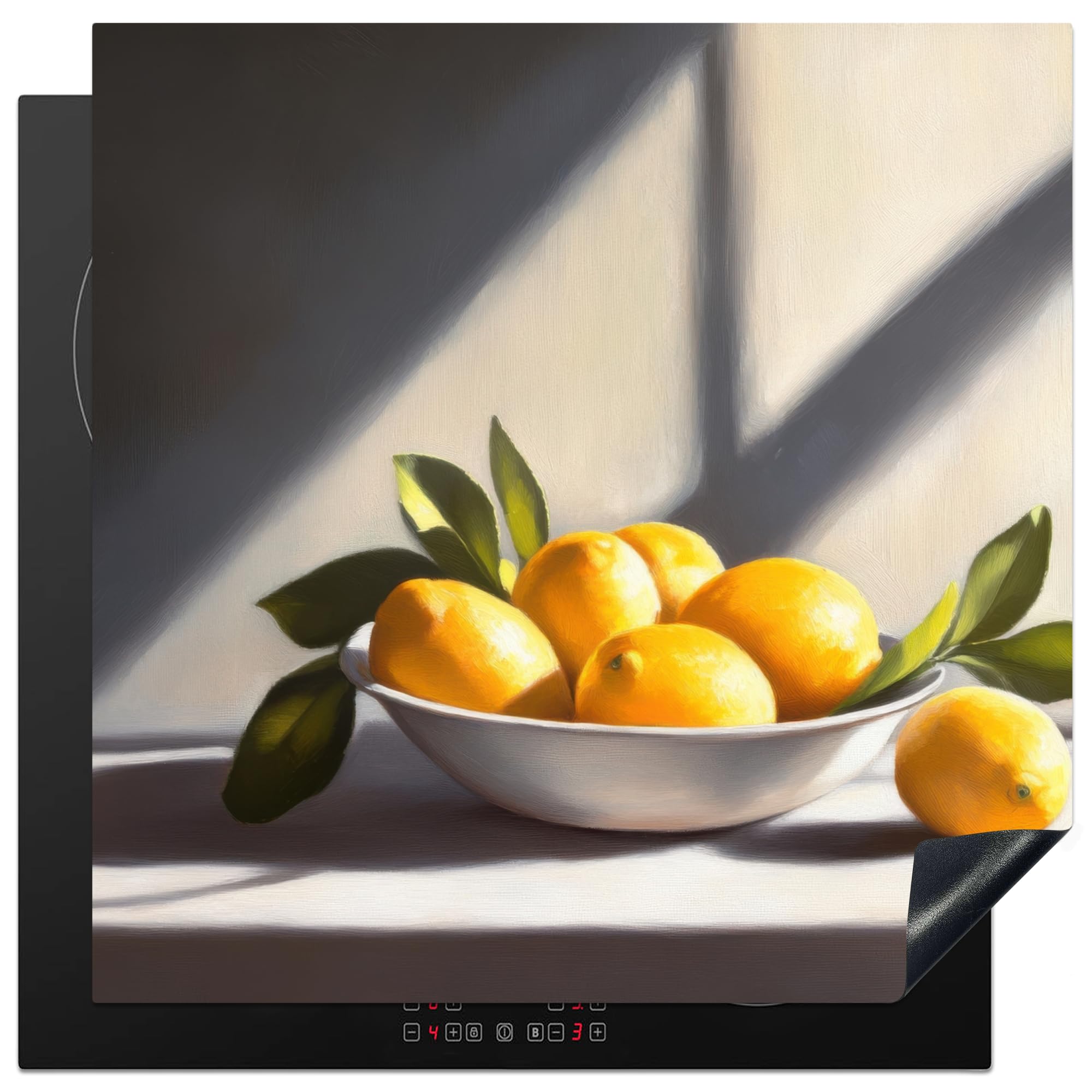 KitchenYeah© Induction Hob Protector Mat 30.7"x30.7" / 78x78 cm Stove Cap Top Cover Kitchen Cooker Covers for Electric Hobs Vinyl Lemons - Still Life - Yellow