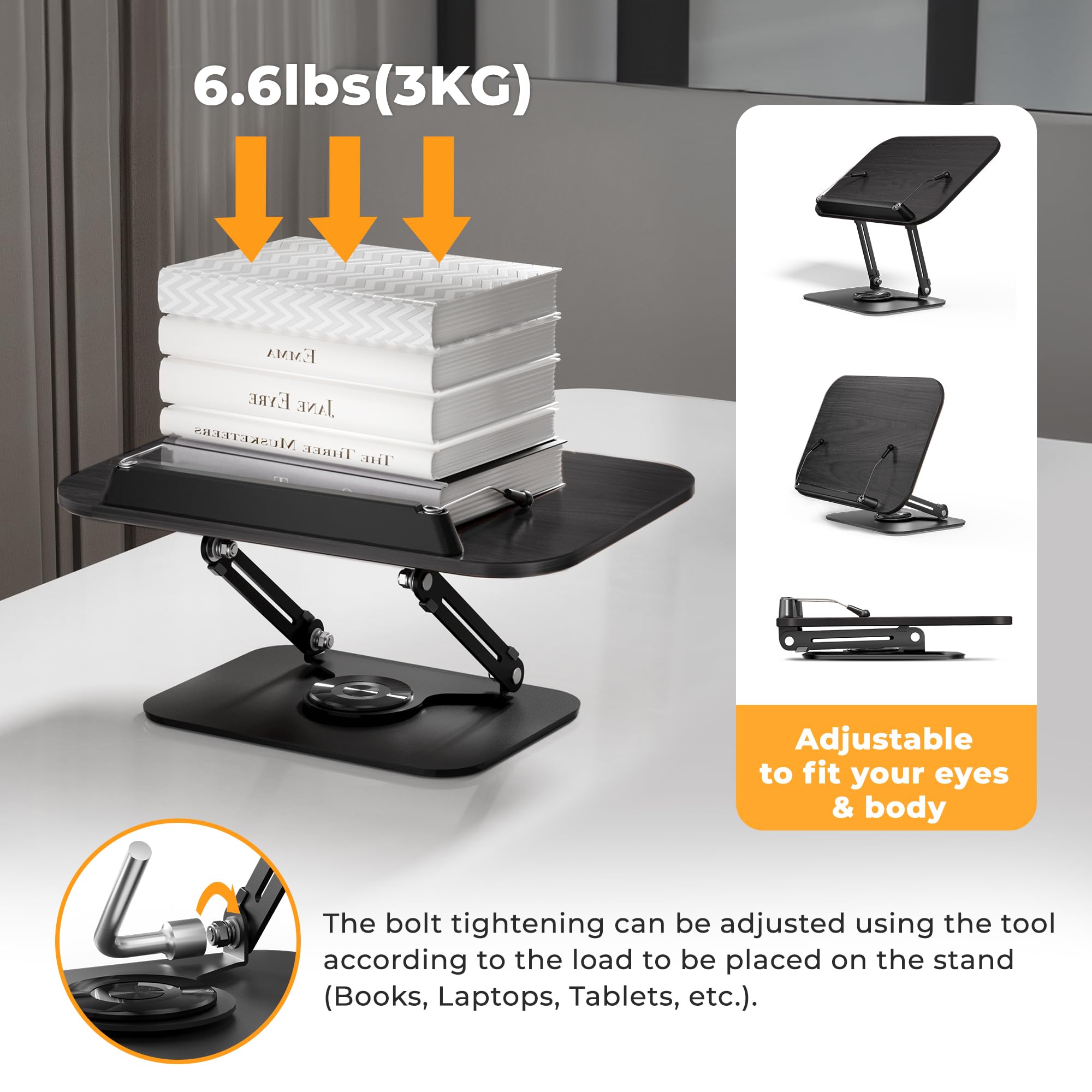 SupeDesk Soporte para libros para lectura, soporte ajustable con bases giratorias de 360°, diseños plegables y clips elásticos, soporte multifuncional para recetas, libros de cocina, revistas,