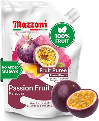Mazzoni - Passion Fruit Juice Puree, 100% Passion Fruit, 2.2 lbs 35.2 oz Fruit Only, No Added Sugar, No Seeds - Real Fruit Mixer for Cocktails, Smoothies, Drinks, Fruit Juice, Bag