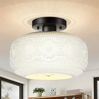 OYKYOHEI Semi Flush Mount Ceiling Light,White Glass Vintage Kitchen ...