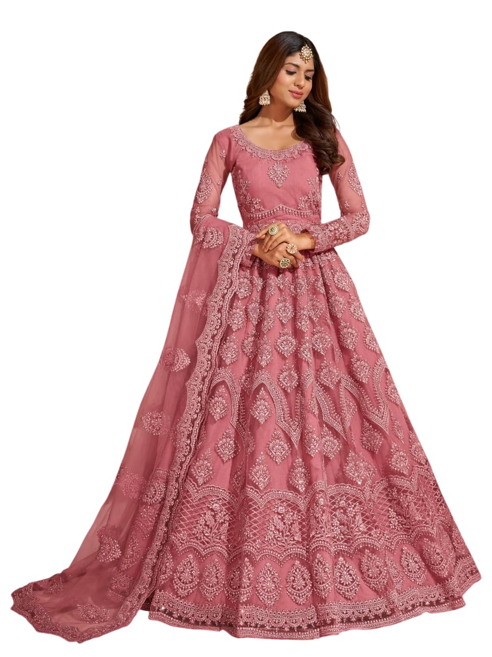 Women's Net Embroidered Semi-Stitched Gown (Sunita Gown-New)