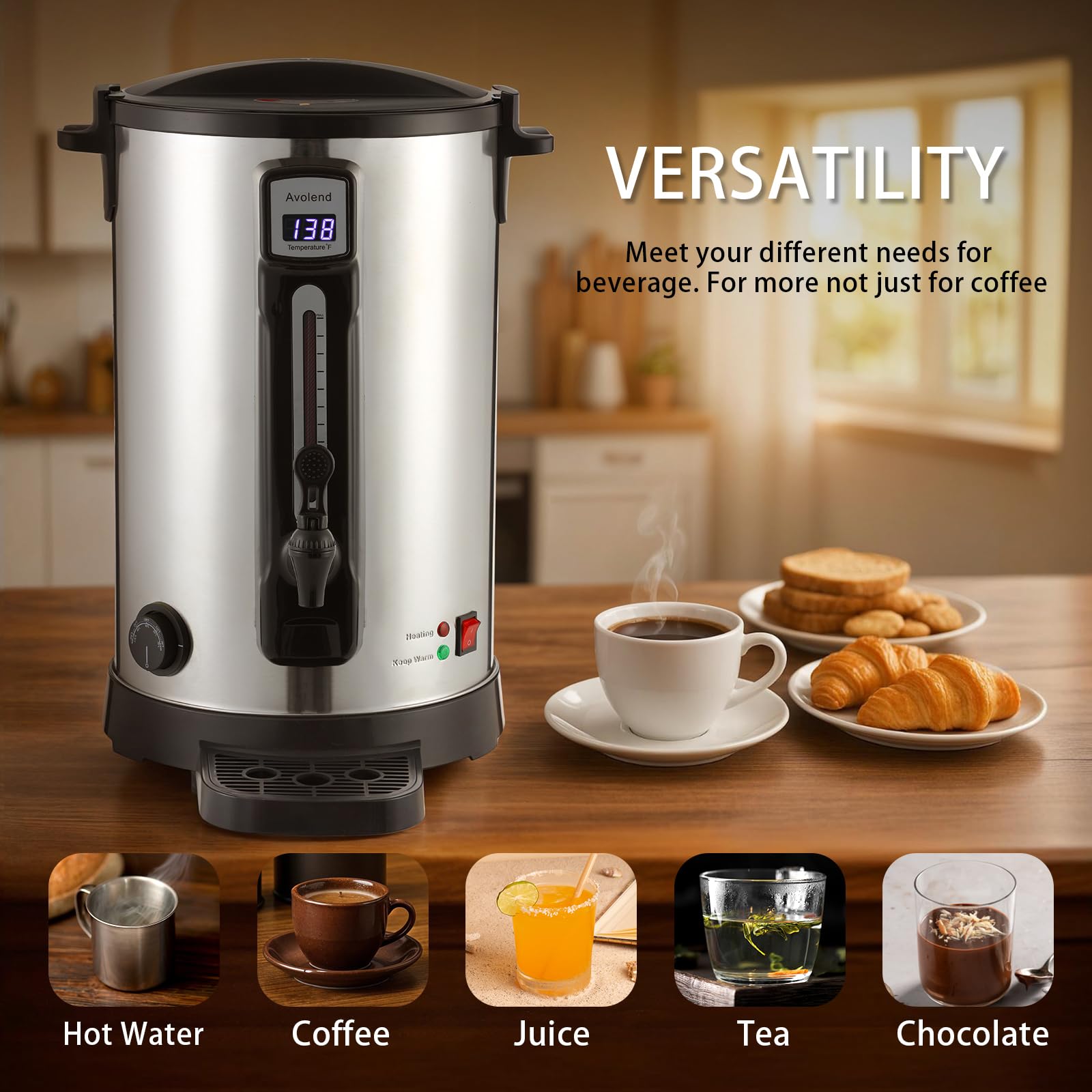 100-Cup Commercial Coffee Urn, 20L Double-Wall Stainless Steel Coffee Maker with Adjustable Temperature Control & Keep Warm, Large Insulated Coffee Pot for Events, Catering, and Offices