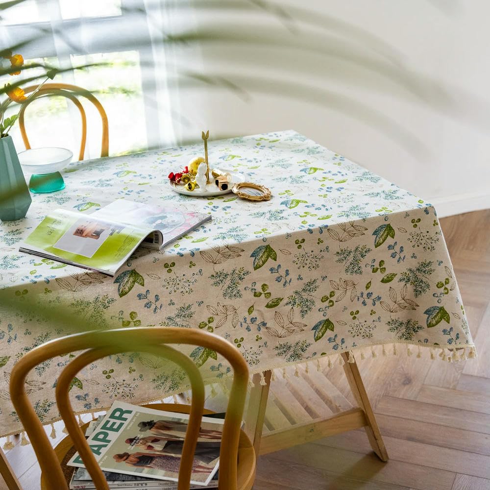 Mantel de Lino y algodón de 60 a 300cm Estilo japonés Floral con Borla Rectangular para Cocina Mapa decoración de Mesa para el hogar