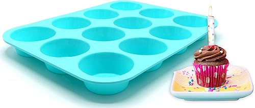 Miniatura 7 de PDTXCLS HOMIEBUDS - Molde de silicona para hornear magdalenas, magdalenas, 12 tazas, 100% antiadherente, sin BPA, silicona de grado alimenticio en