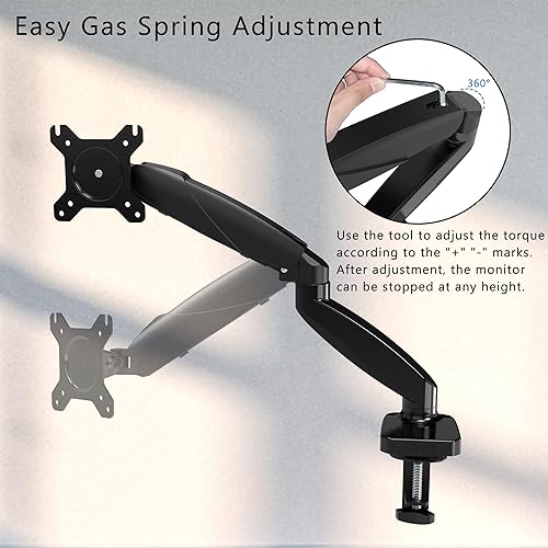 Miniatura 3 de Soporte para monitor de un solo brazo, brazo de monitor de resorte de gas de 15 a 27 pulgadas, soporte ajustable, soporte Vesa con abrazaderas y