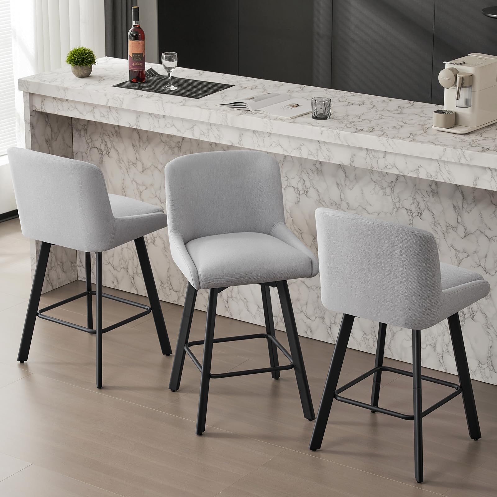 SAECKBERG Swivel Bar Stools Set of 3 Light Gray