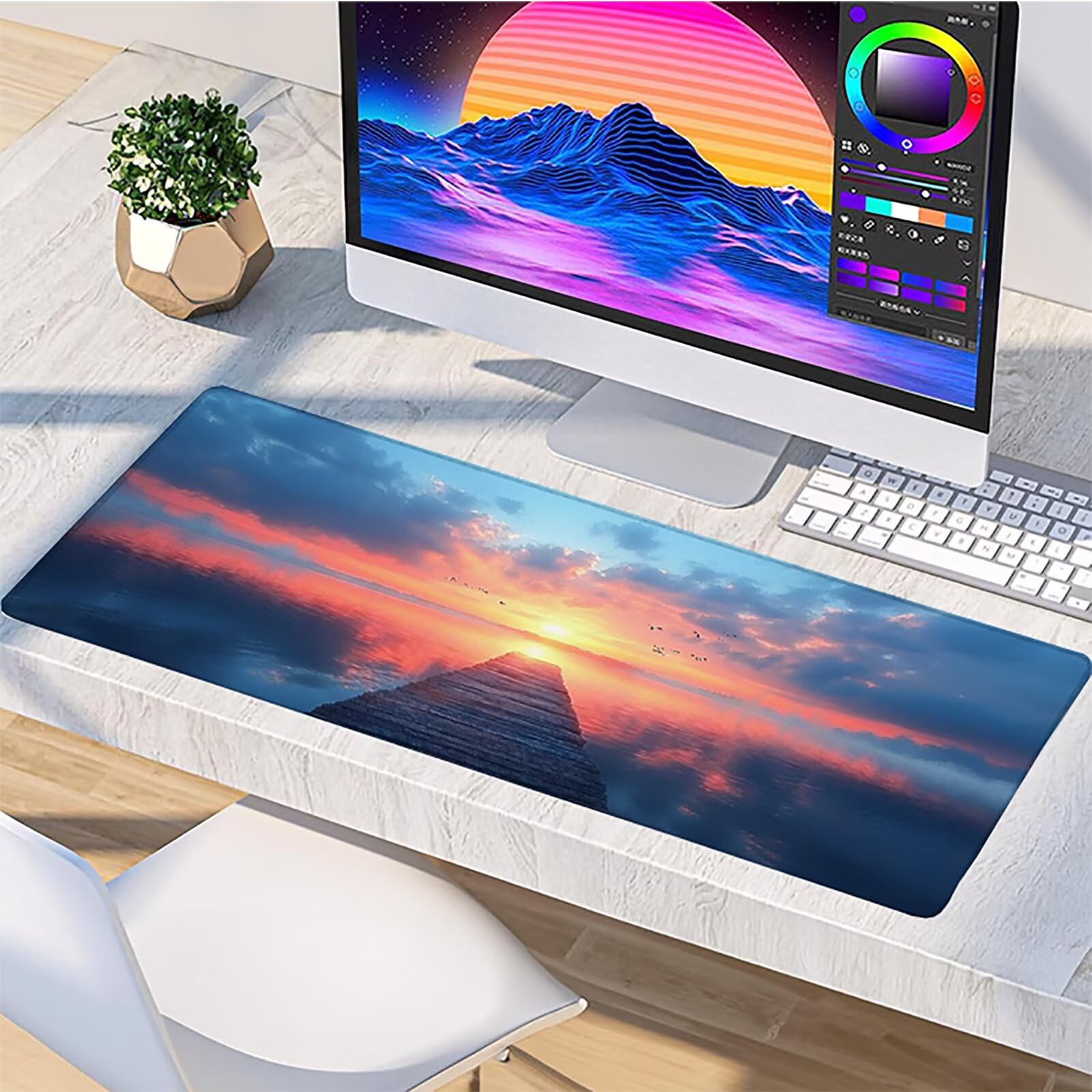 Podkładka pod mysz do gier Sunset M-9086 o wymiarach 1000 x 500 x 3 mm, podkładka pod mysz z przeszytą krawędzią, podkładka pod mysz z antypoślizgową gumową podstawą, akcesoria biurowe, podkładka pod