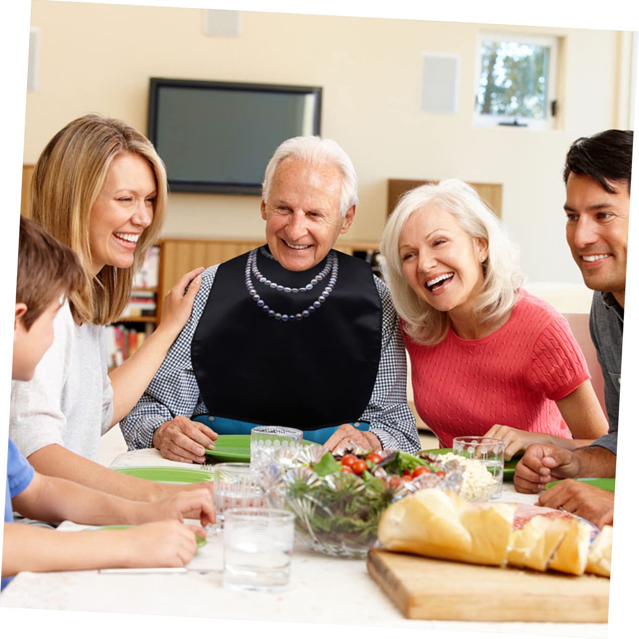 3 Stück-pack Wiederverwendbare Essbestecke Lätzchen für Erwachsene aus Polyester mit Krümelfänger und Leichtem Gewicht Kleiderschutz im Haushalt für Senioren