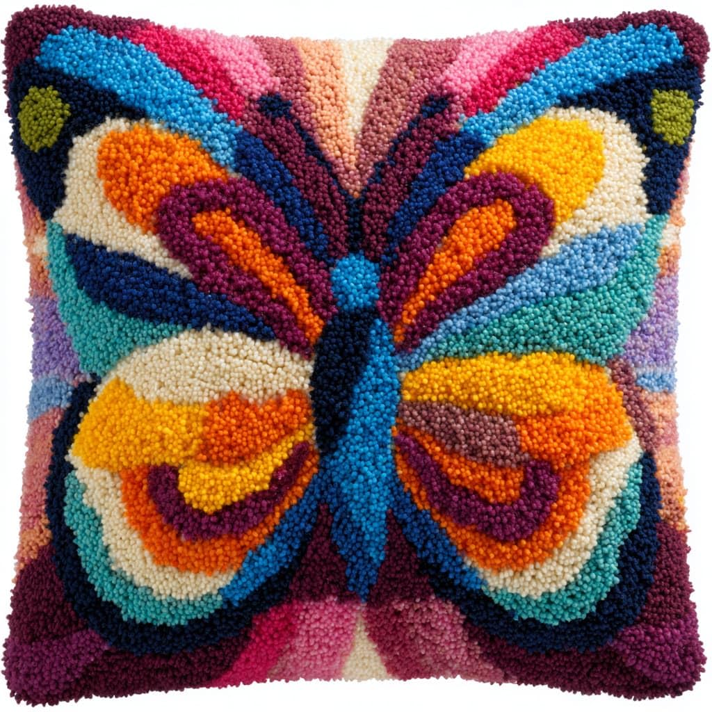 Taxpy Latch Hook Pillow Case Embroidery Kits, Animals Butterfly DIY Needlework Latch Hook Cushion Cover Kits,Sofa Cushion Cover,17x17inch