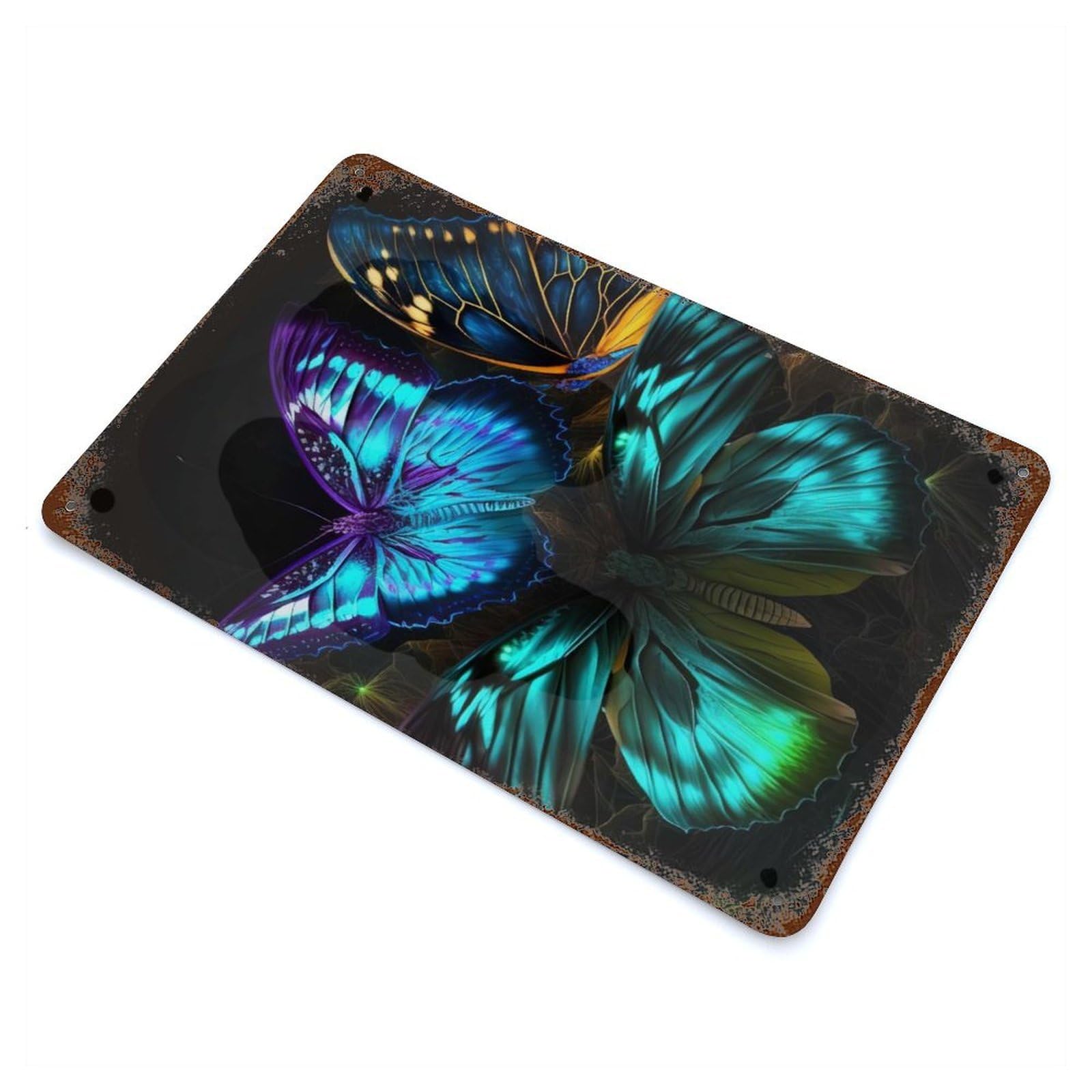 Vibrant Butterfly Wall Art Rust Effect Tin Sign 11.8"x7.9", Novelty Wall Decor for Garage, Pub Or Kitchen