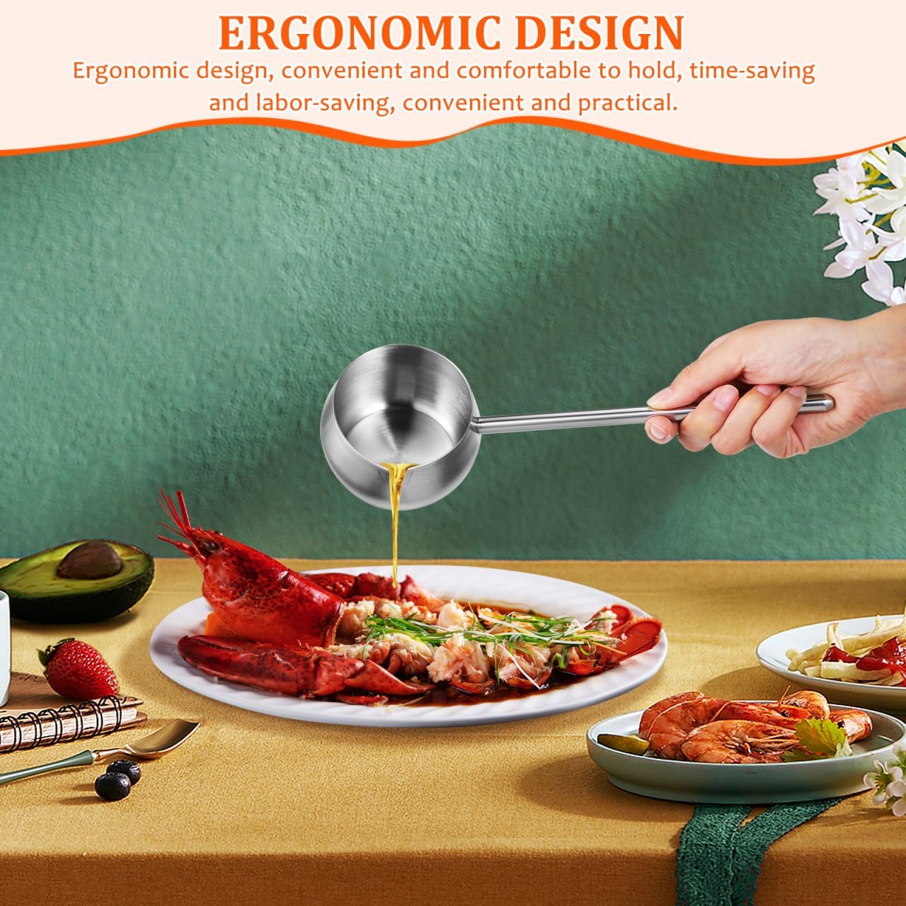 Abaodam Stainless Steel Oil Spoon Long Handle Heating Ladle for Soup and Water 10.62In Kitchen Utensil with Ergonomic Design and Eagle Beak Spout