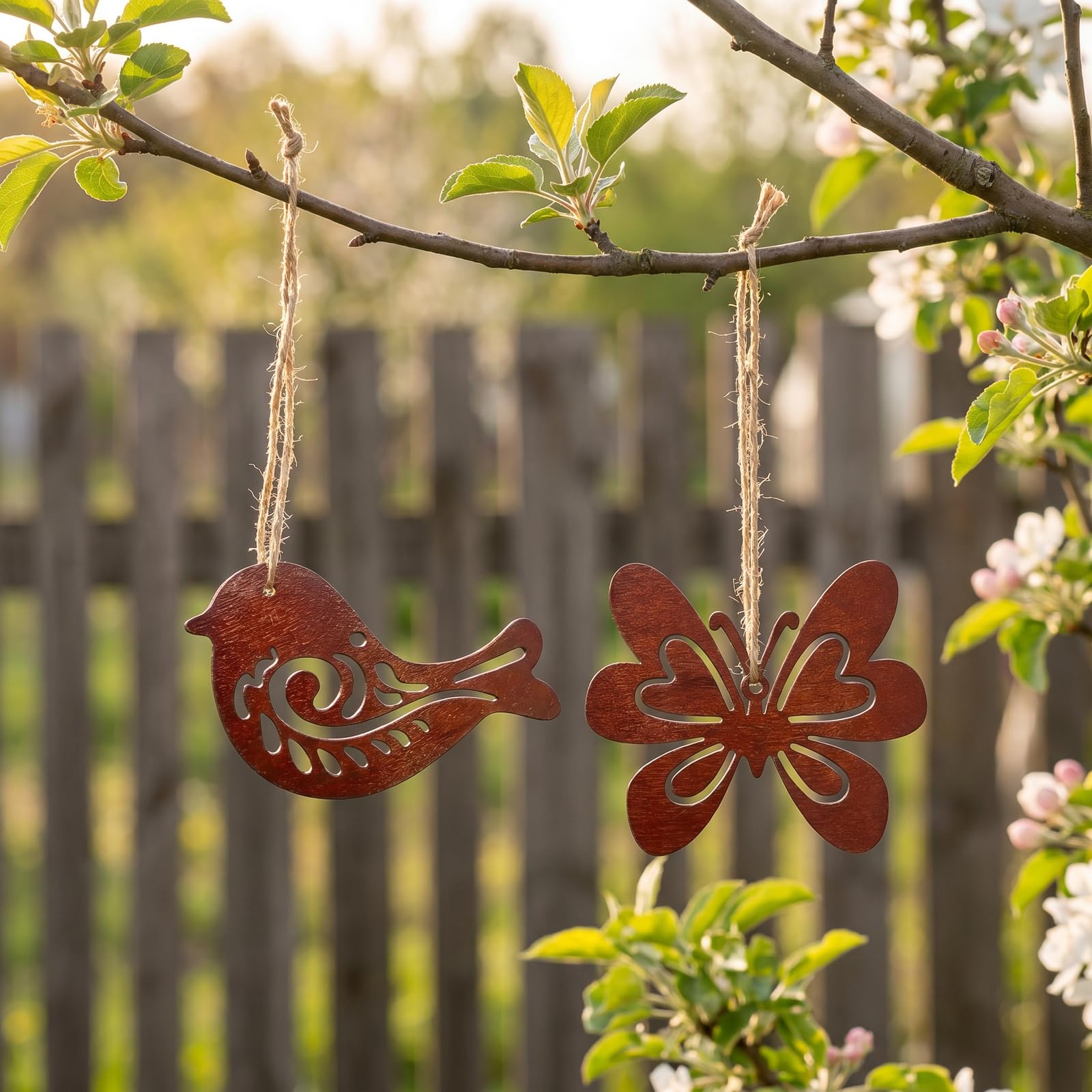 Nivofu Frühlingsdeko zum Aufhängen 12er Set, Deko Vögel Schmetterlinge Blumen, Fenster deko hängen, Rostige Hängedeko Garten Fenster Deko Hängen, Osterdeko Outdoor für Zweige Tisch Baby