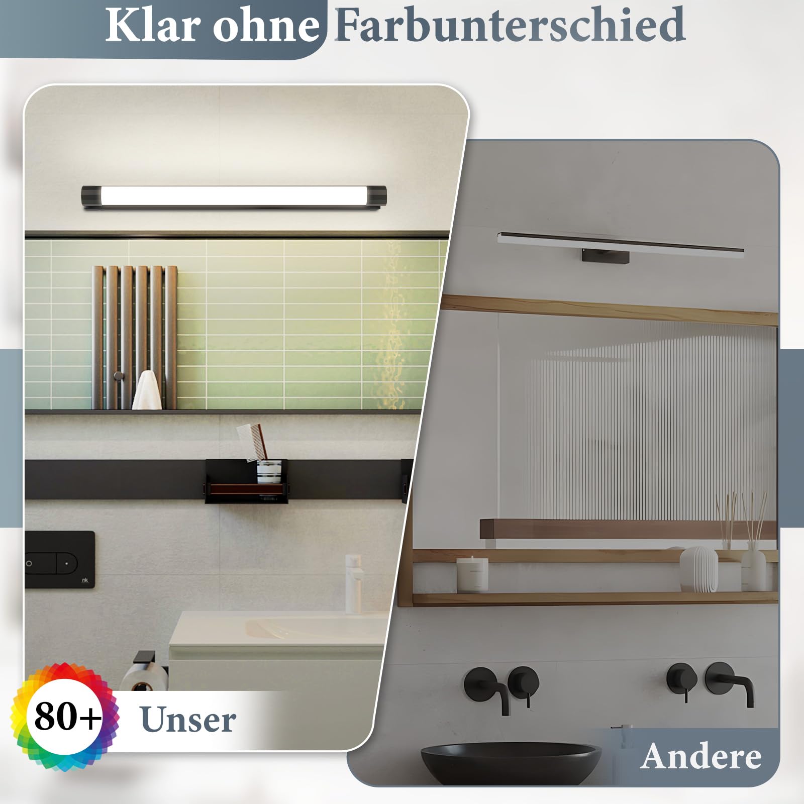 Homefire Lampada a LED per specchio da bagno 50cm 10W Lampada per | specchio da bagno Nero 4000K Impermeabile IP44 Lampe da parete moderna Applique per corridoio Soggiorno Armadio