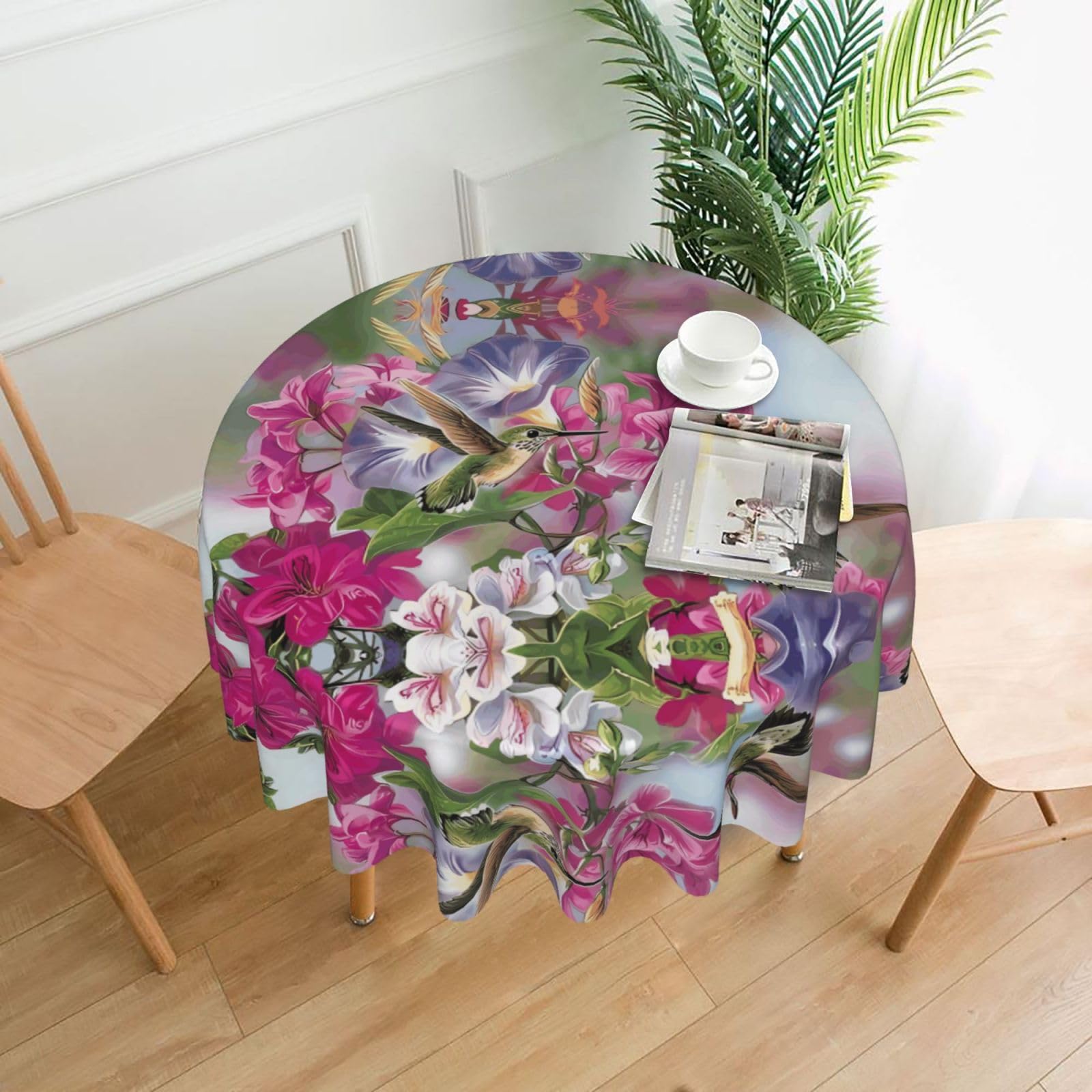 ZHAOUR Novelty Hummingbird Print Round Washable Tablecloth – Table Cover