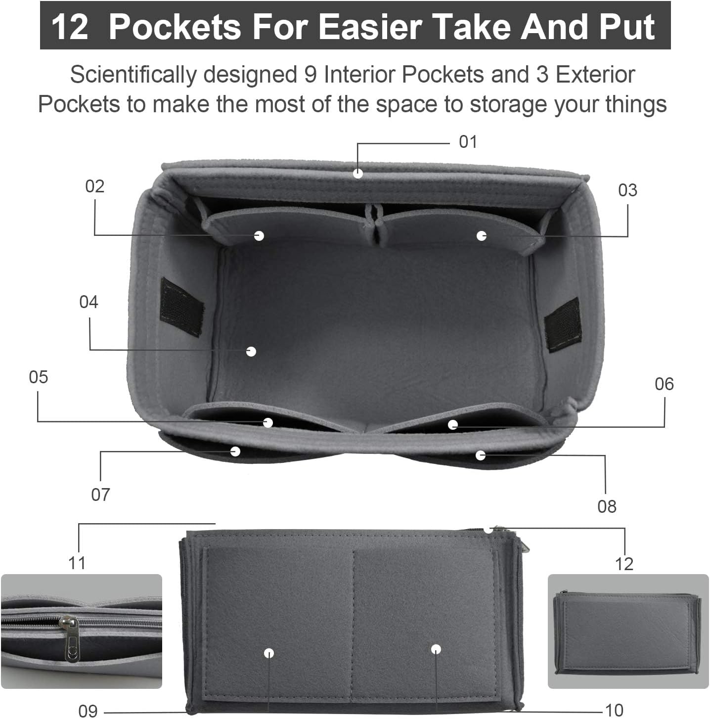 OMYSTYLE Purse Organizer Insert, Felt Tote Bag Organizer Insert with 5 Sizes, Handbag Dividers for Inside Purse, Compatible with Longchamp, Neverful, Speedy and More