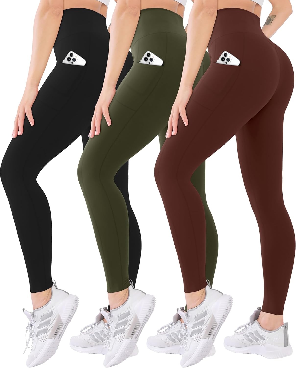 Blisset 3 Pack High Waisted Leggings for Women with Pockets Soft Active Tummy Control Pants for Yoga Running & Daily Wear