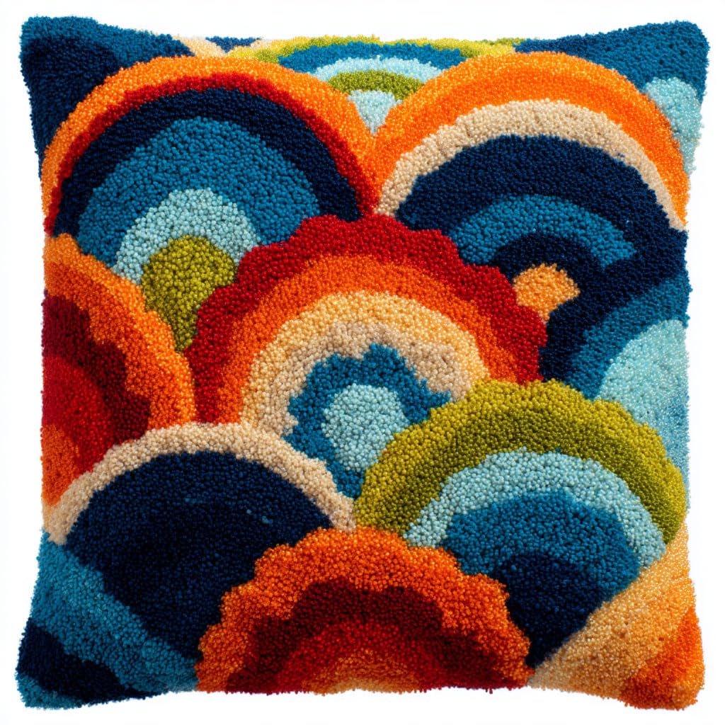 Taxpy Latch Hook Kits, Colorful Patterns Pillow DIY Rug Crochet Hook Cushion Making Kits Preprinted Pattern Canvas Handmade Rug Pillow Hooking Kit 43x43cm