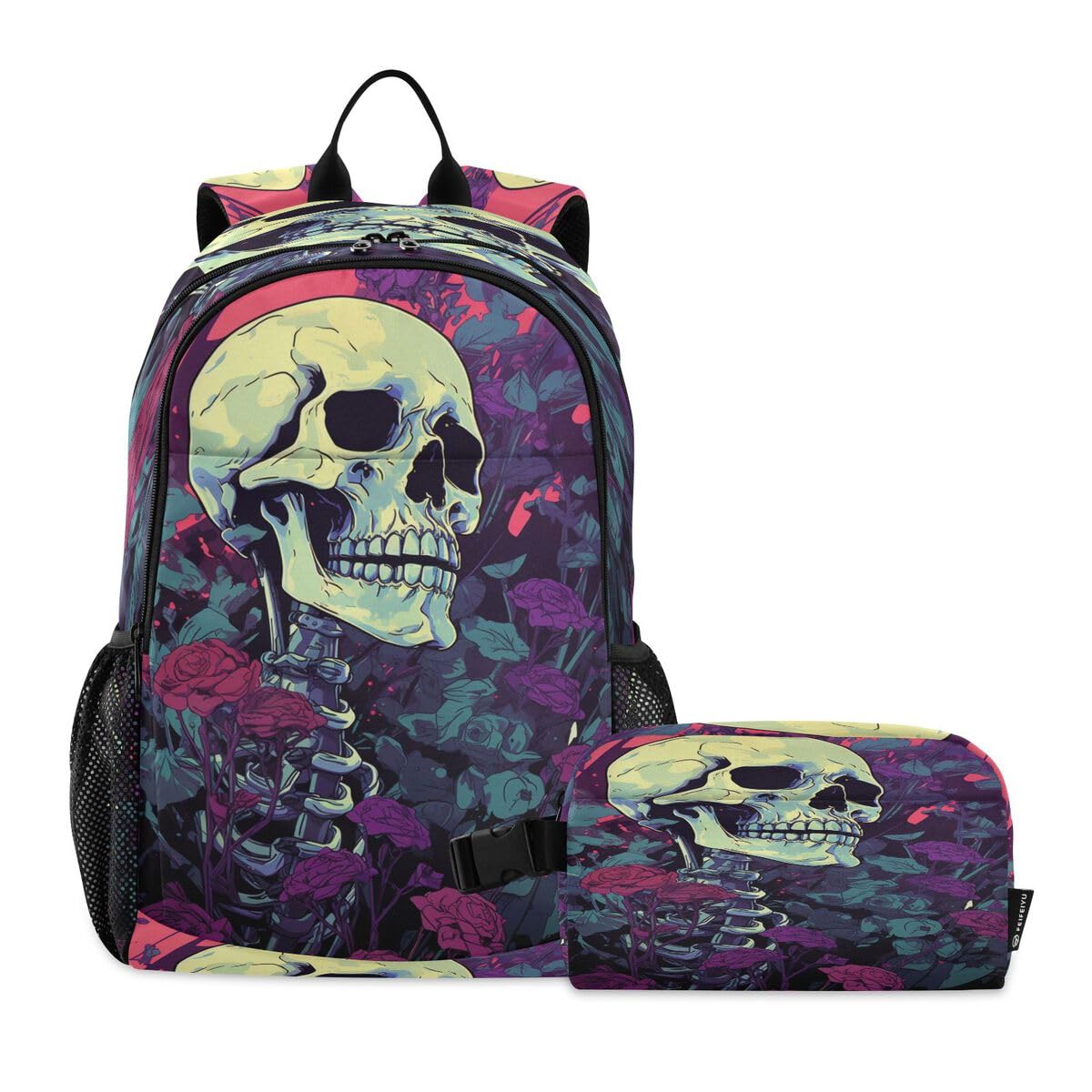 Sac à dos à déjeuner motif tête de mort enfant cartable violet