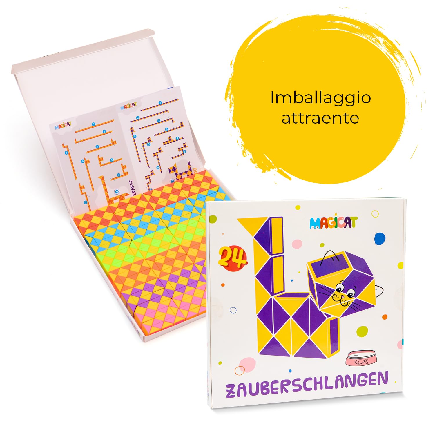 Magicat 24 Serpenti magici | Giocattolo cubo Magico Twist Puzzle, 24 Pezzi à 24 Blocchi, Costruzione Diversi Oggetti per Bambini e Adulti…