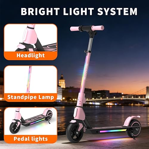 Miniatura 4 de SIMATE Electric Scooter for Kids Ages 6-14, 3 Adjustable Heights 34"37"39", LED Display & Colorful Lights, Foldable Kids Electric Scooter, 8.7 MPH