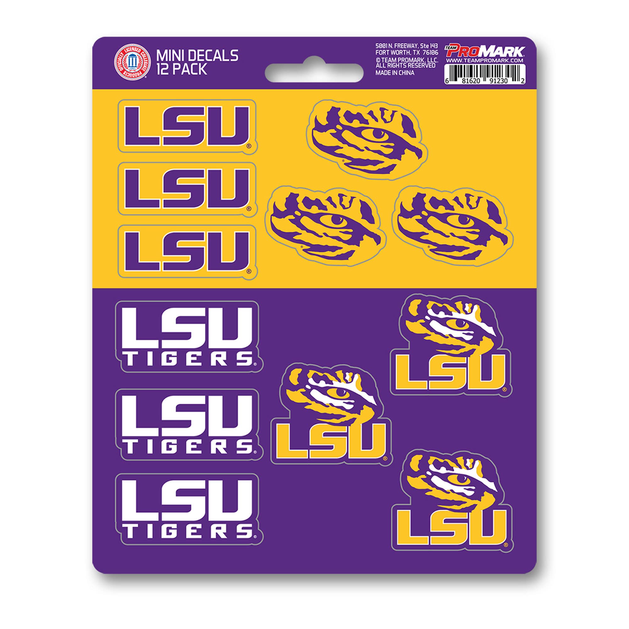 FANMATS 61170 NCAA - LSU Tigers 12 Count Mini Decal Sticker Pack 5 x 6.25 in.- Great Gift for Sports Fans - Works On Hard Surfaces - for Homes, Cars, Trucks, SUVs.