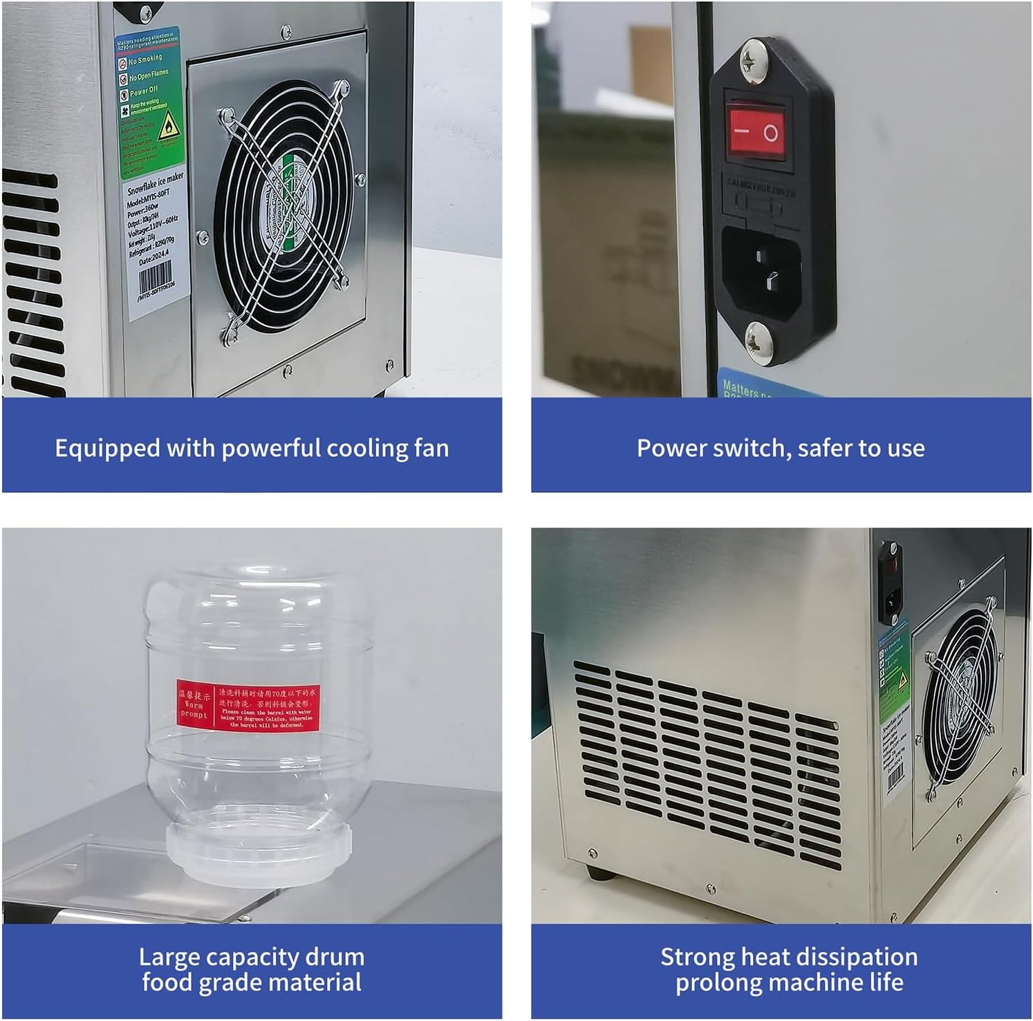 Commercial Snowflake Ice Machine, 80kg/24H Ice Shaver Machine, Korean Shaved Ice Machine, Electric Snow Cone Machine Snow Ice Machine Maker, Stainless Steel Ice Maker for Bar, Ice Cream Shop