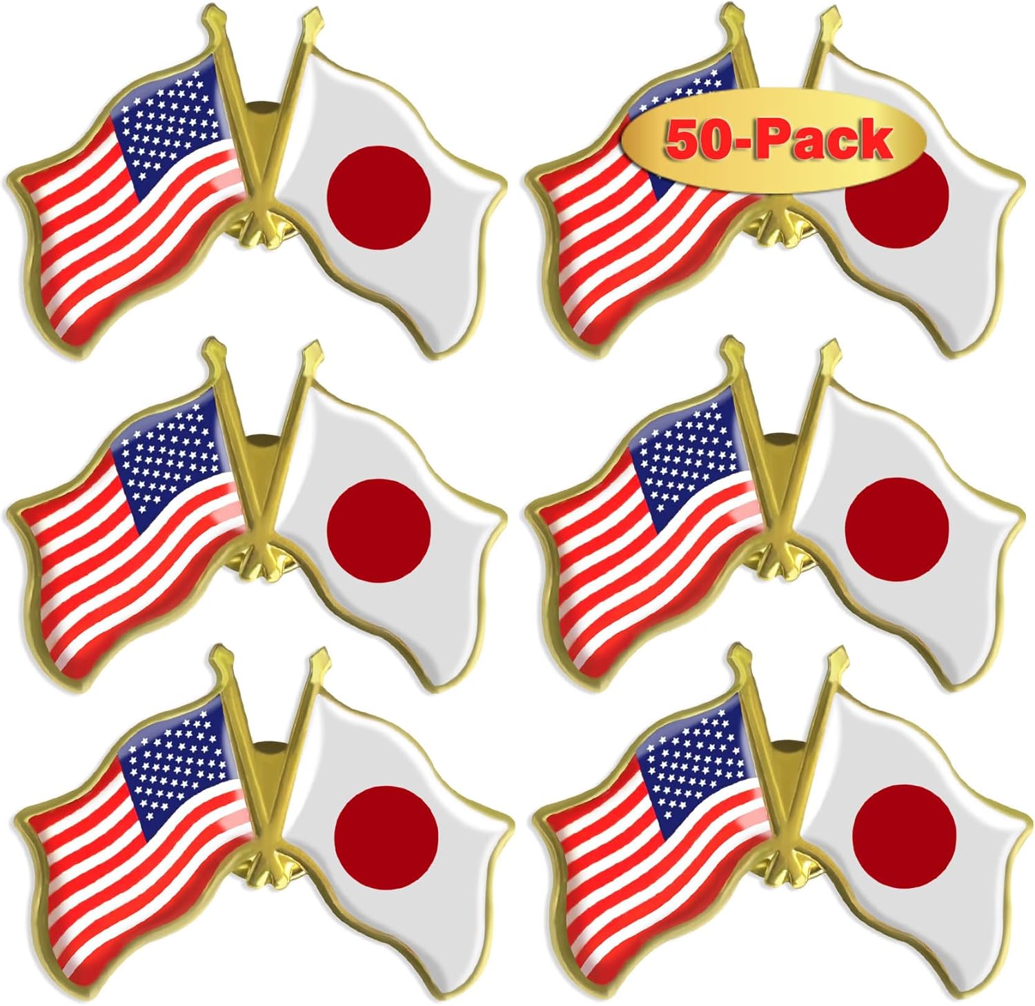 6/12/50/100 Pack-American Japan Friendship Flag Pins Bulk -1.5”